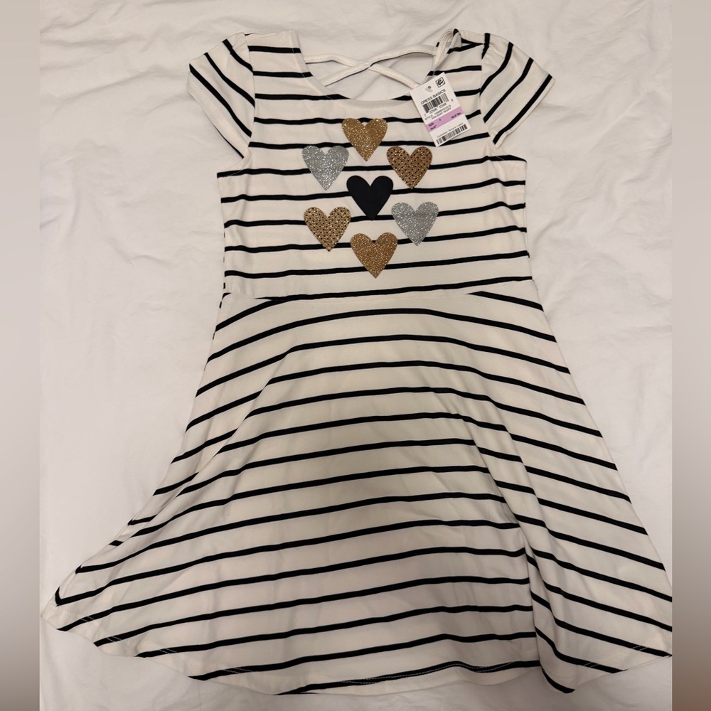 Epic Threads Striped Heart Dress Girl's Size 6 Off White Black
